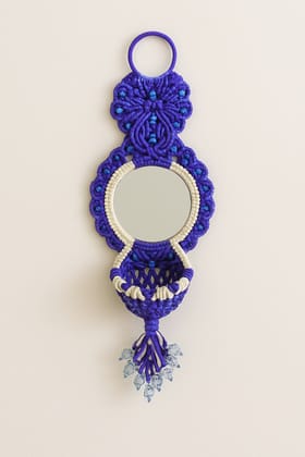 Handcrafted Macrame Mirror with Beaded Tassel & Pouch