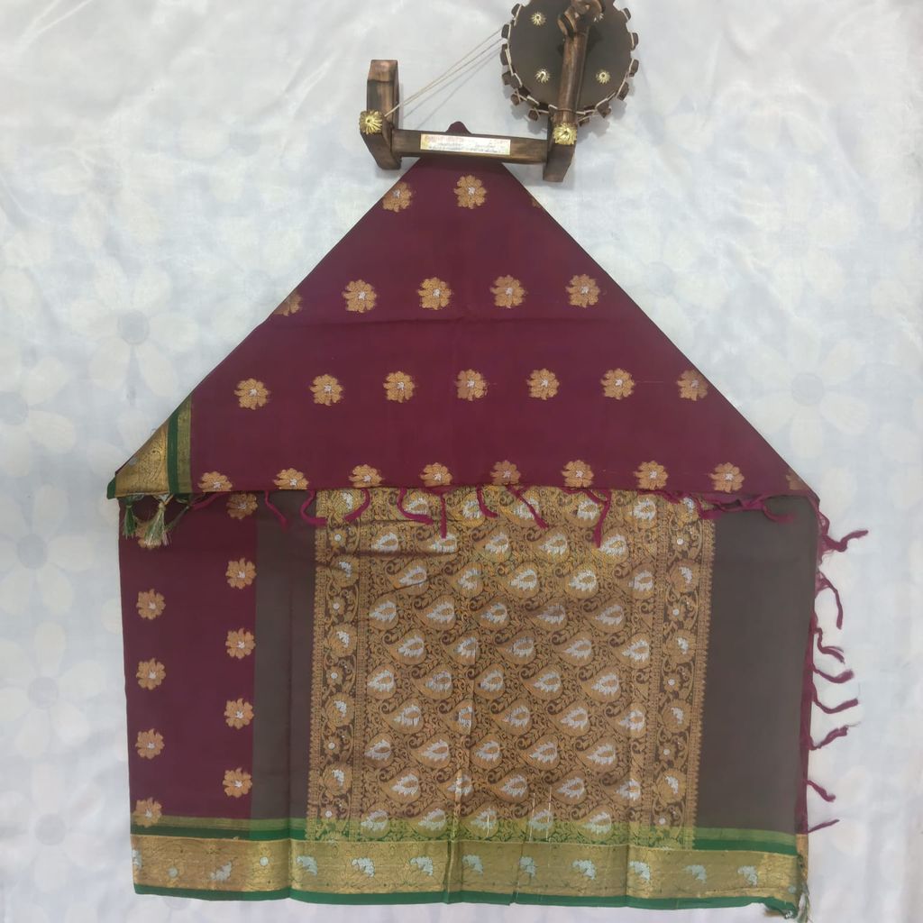 1000 Putta Original Cotton Saree with Blouse - Mulberry