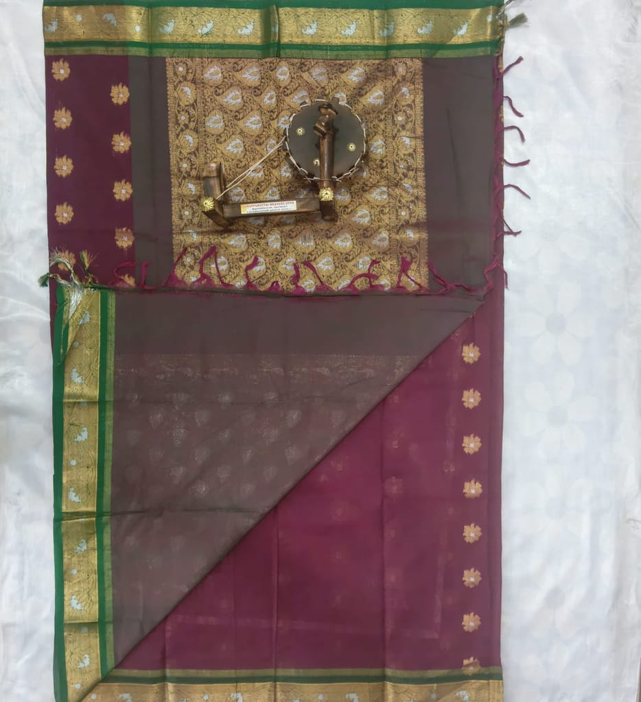 1000 Putta Original Cotton Saree with Blouse - Mulberry