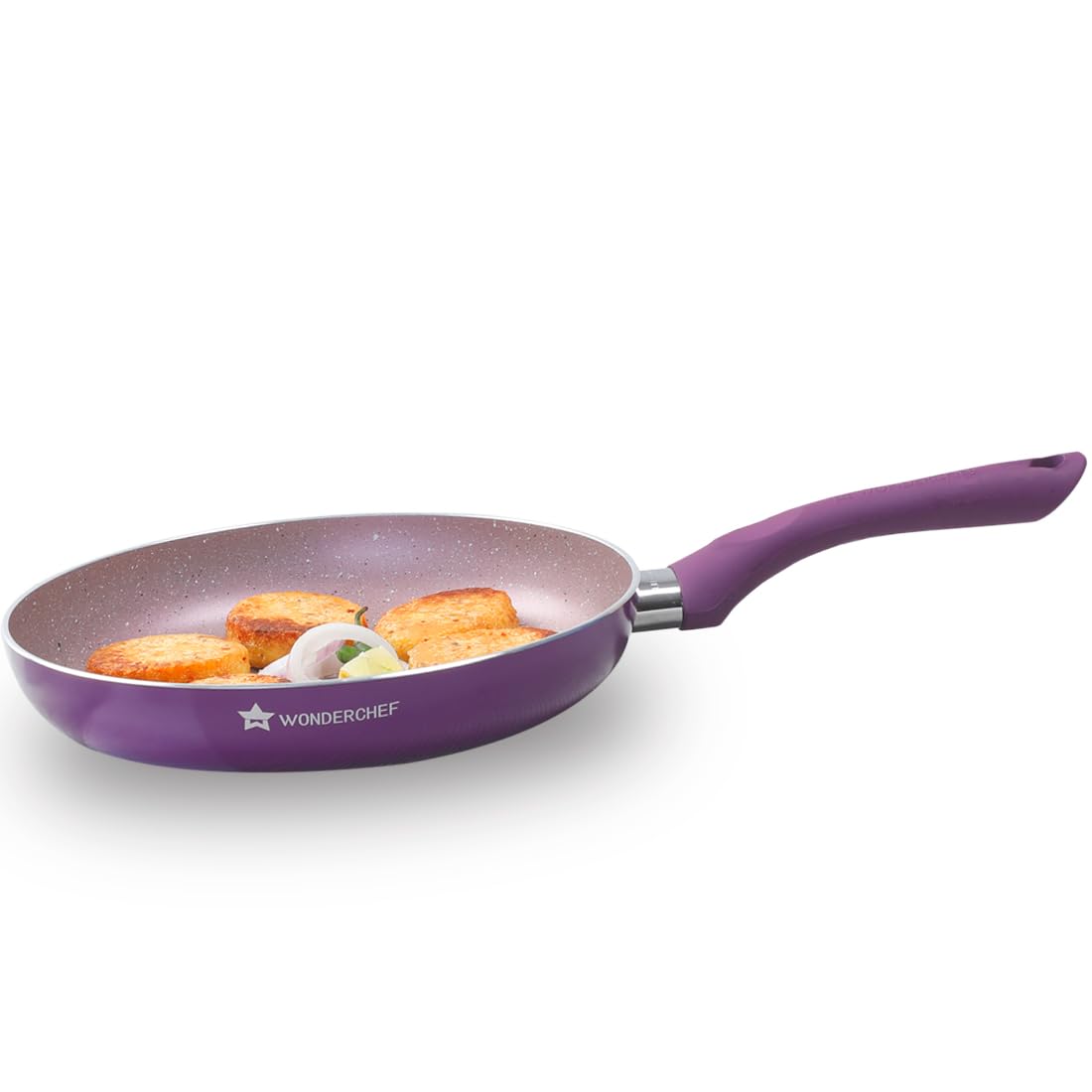 Wonderchef Royal Velvet Non-Stick 24cm Fry pan I Induction Ready | Soft-Touch Handles |Non – Toxic I Virgin Aluminium| 3 mm Thick | 1.8 litres | 2 Year Warranty | Purple