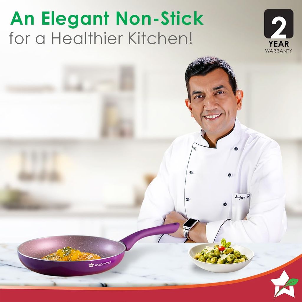 Wonderchef Royal Velvet Non-Stick 24cm Fry pan I Induction Ready | Soft-Touch Handles |Non – Toxic I Virgin Aluminium| 3 mm Thick | 1.8 litres | 2 Year Warranty | Purple