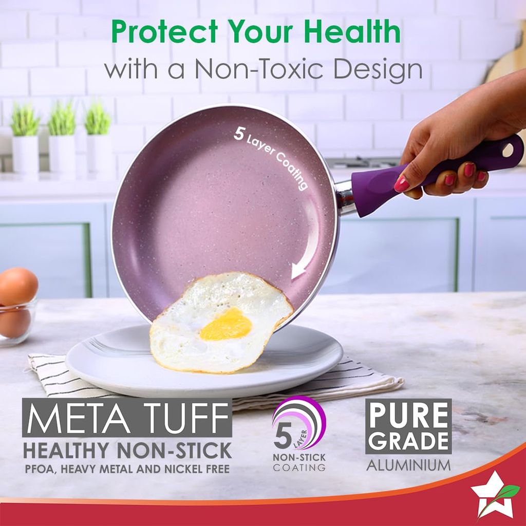 Wonderchef Royal Velvet Non-Stick 24cm Fry pan I Induction Ready | Soft-Touch Handles |Non – Toxic I Virgin Aluminium| 3 mm Thick | 1.8 litres | 2 Year Warranty | Purple