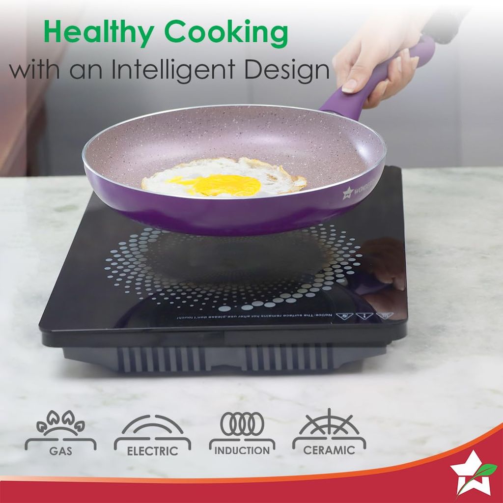 Wonderchef Royal Velvet Non-Stick 24cm Fry pan I Induction Ready | Soft-Touch Handles |Non – Toxic I Virgin Aluminium| 3 mm Thick | 1.8 litres | 2 Year Warranty | Purple