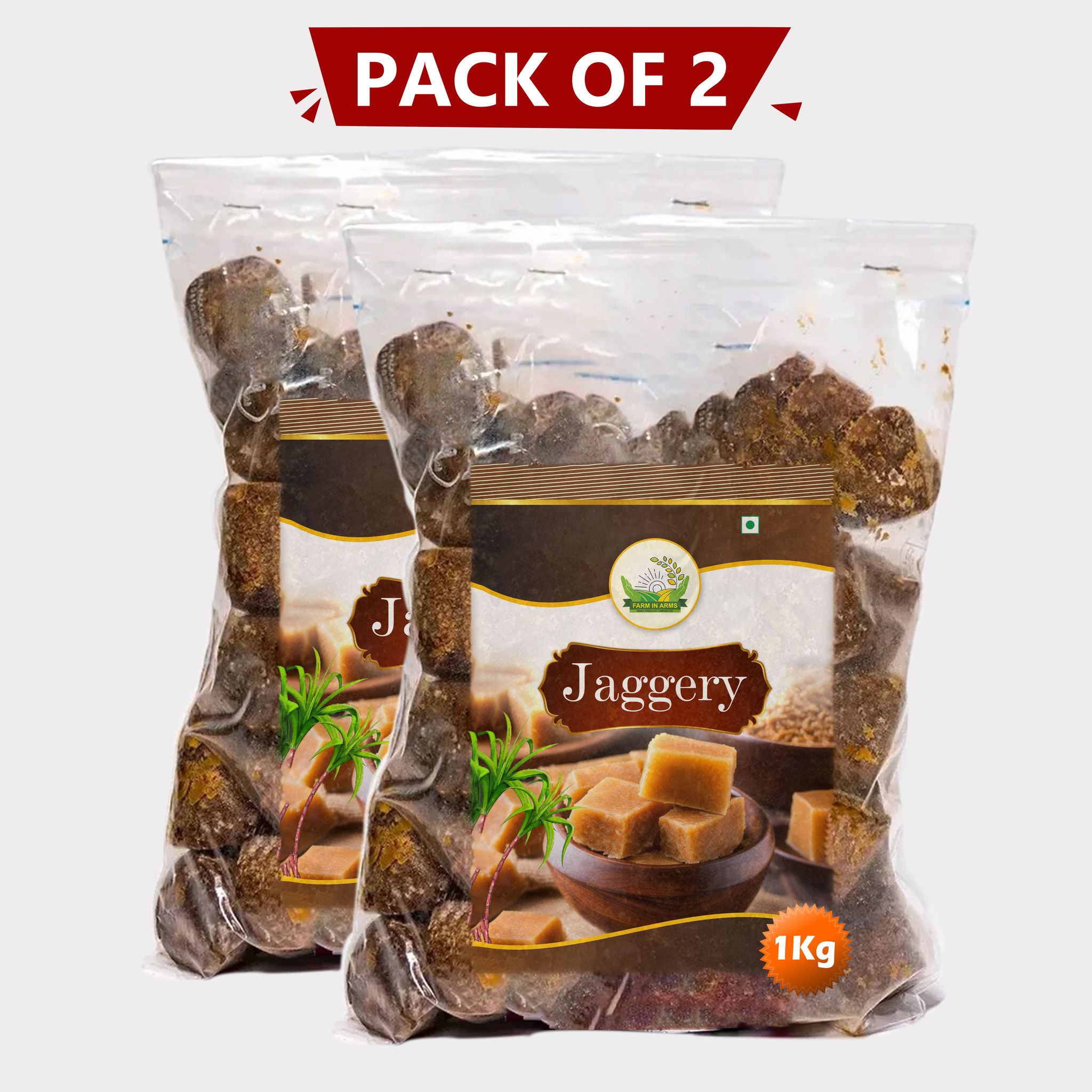 Natural Jaggery 2kg (Pack of 2) Handpicked Goodness by Arms Krishi. 