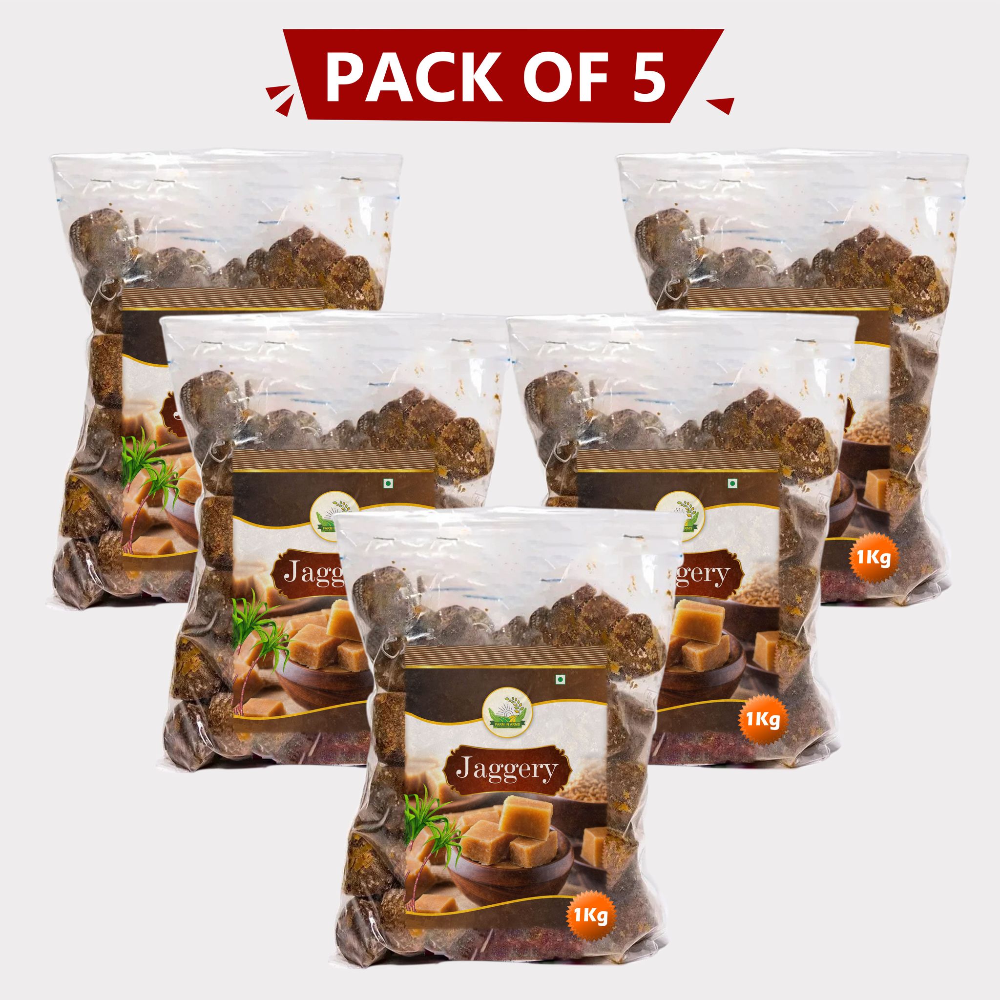 Natural Jaggery 5kg (Pack of 5 x 1kg) Handpicked Goodness by Arms Krishi.