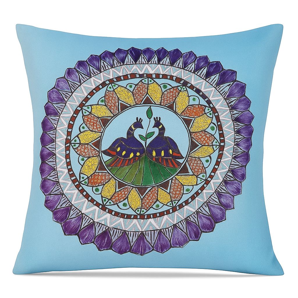 Handcrafted Peacock Mandala Cushion Cover