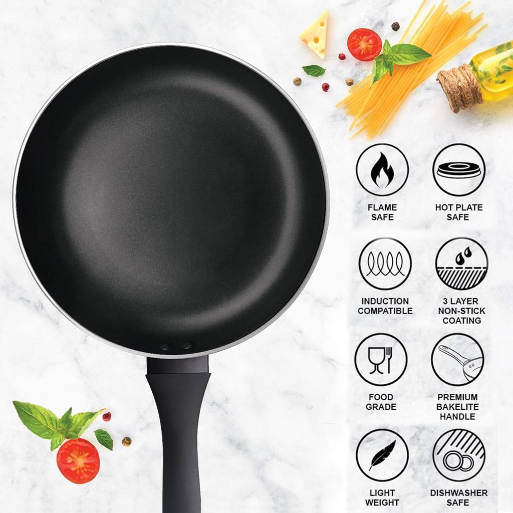 MILTON Pro cook Black Pearl Fry Pan, 22 cm / 1.4 Litre Frying Pan , Non-Stick Aluminium Tawa, Induction & Gas Friendly Cookware