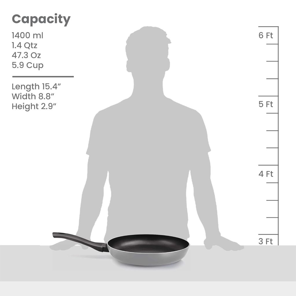 MILTON Pro cook Black Pearl Fry Pan, 22 cm / 1.4 Litre Frying Pan , Non-Stick Aluminium Tawa, Induction & Gas Friendly Cookware