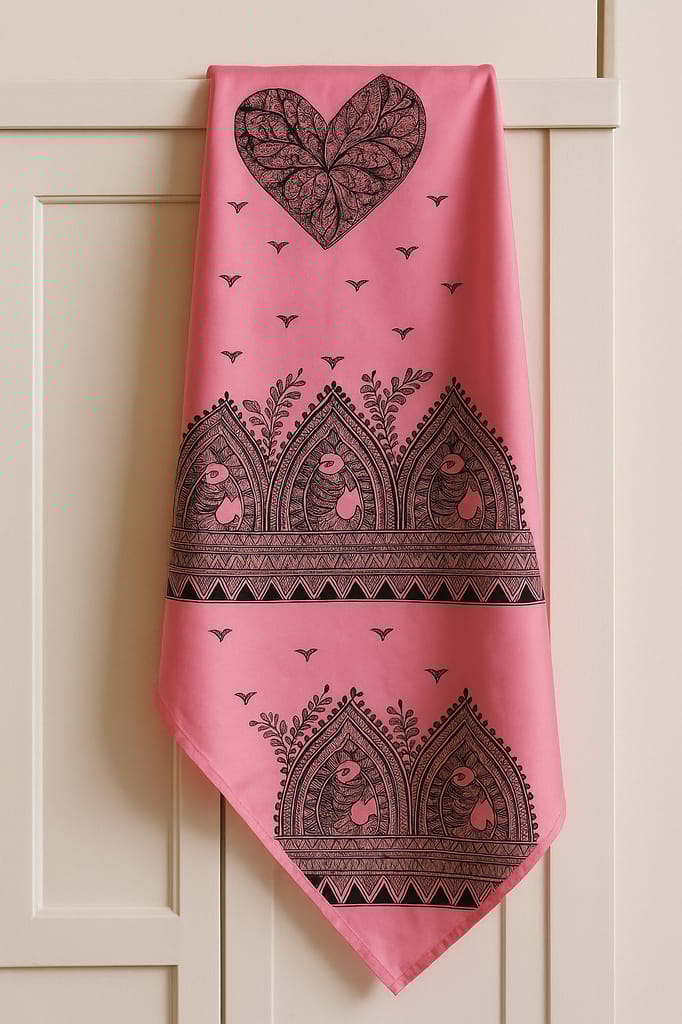 Handcrafted Madhubani Art Silk Stole – Pink