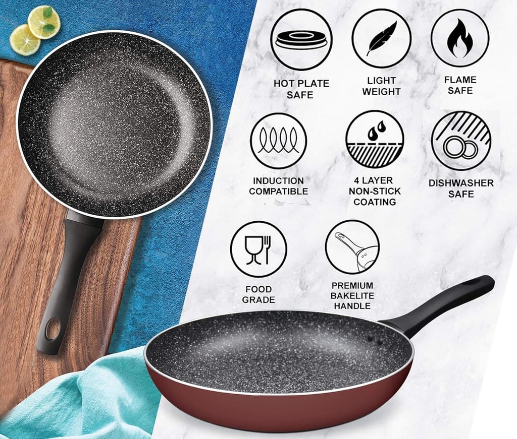 MILTON Pro cook Granito Fry Pan, 22 cm Frying Pan for Stir-Fry, Omlette Egg Pan, Sauté, Fish Frypan, Non-Stick Cookware Induction & Gas Friendly