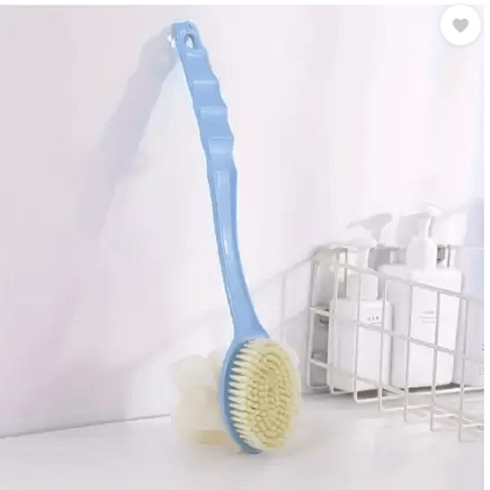 QINPIN Bath Brush with Loofah & Handle for Body Scrubbing & Cleaning