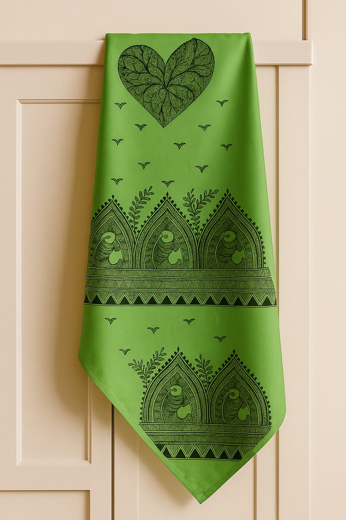 Handcrafted Madhubani Art Silk Stole – Green