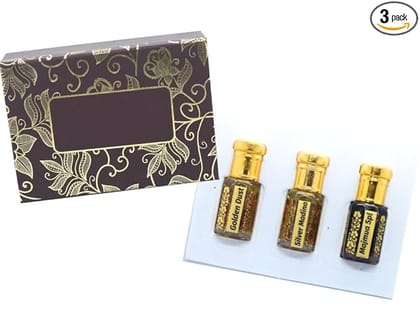 Reem Fragrances Attar Combo  Silver Madina, Golden Dust & Majmua Special | Alcohol-Free Natural Perfume Oils | Long Lasting Unisex Fragrance  6ml Each