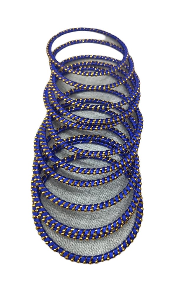 Blue Silk Thread Bangle Set with Golden Beads