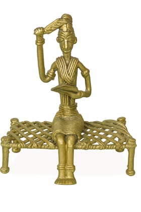 Dhokra Grace: Seated Tribal Woman Figurine on Charpai