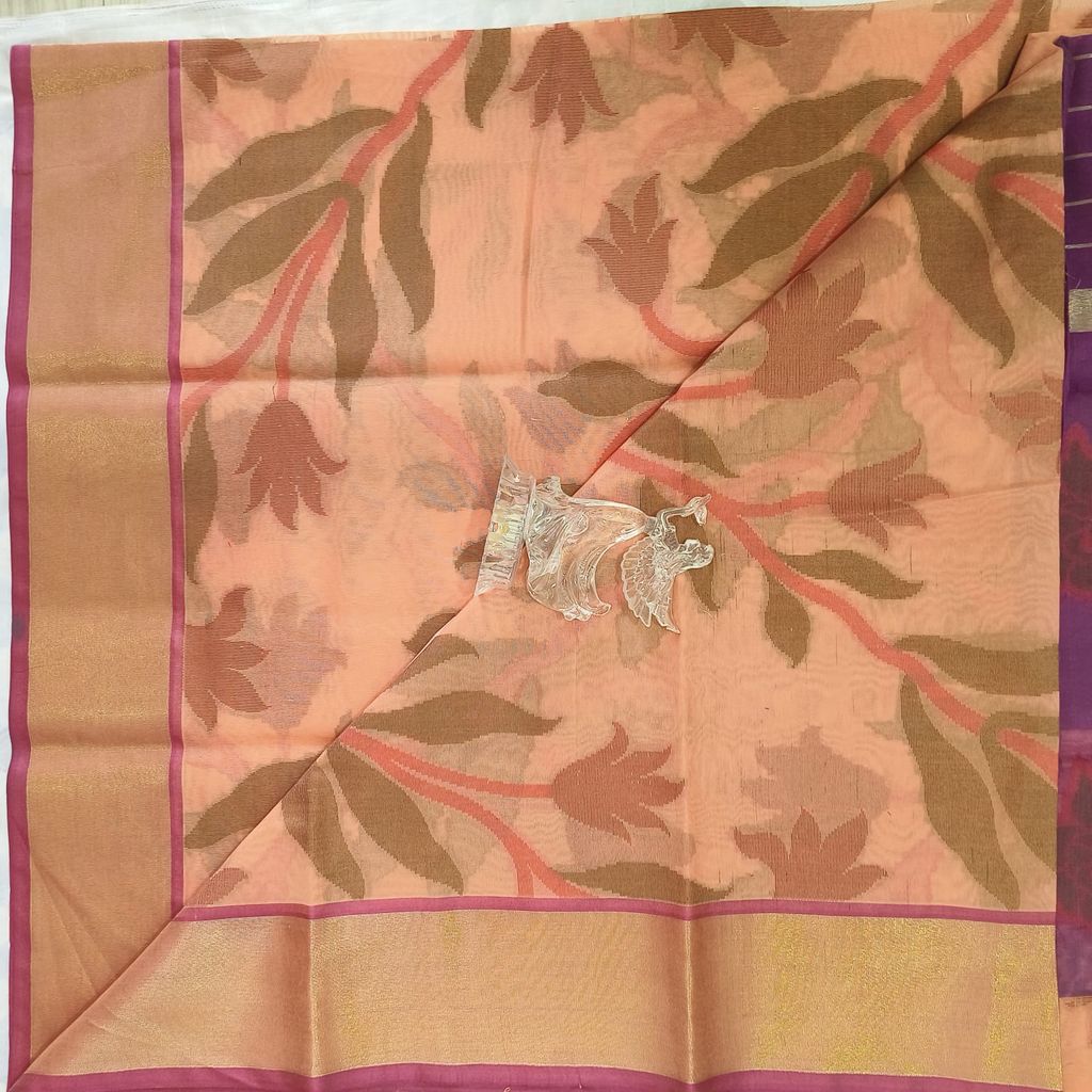 Poochampally Cotton Saree With Blouse - Peach Orange