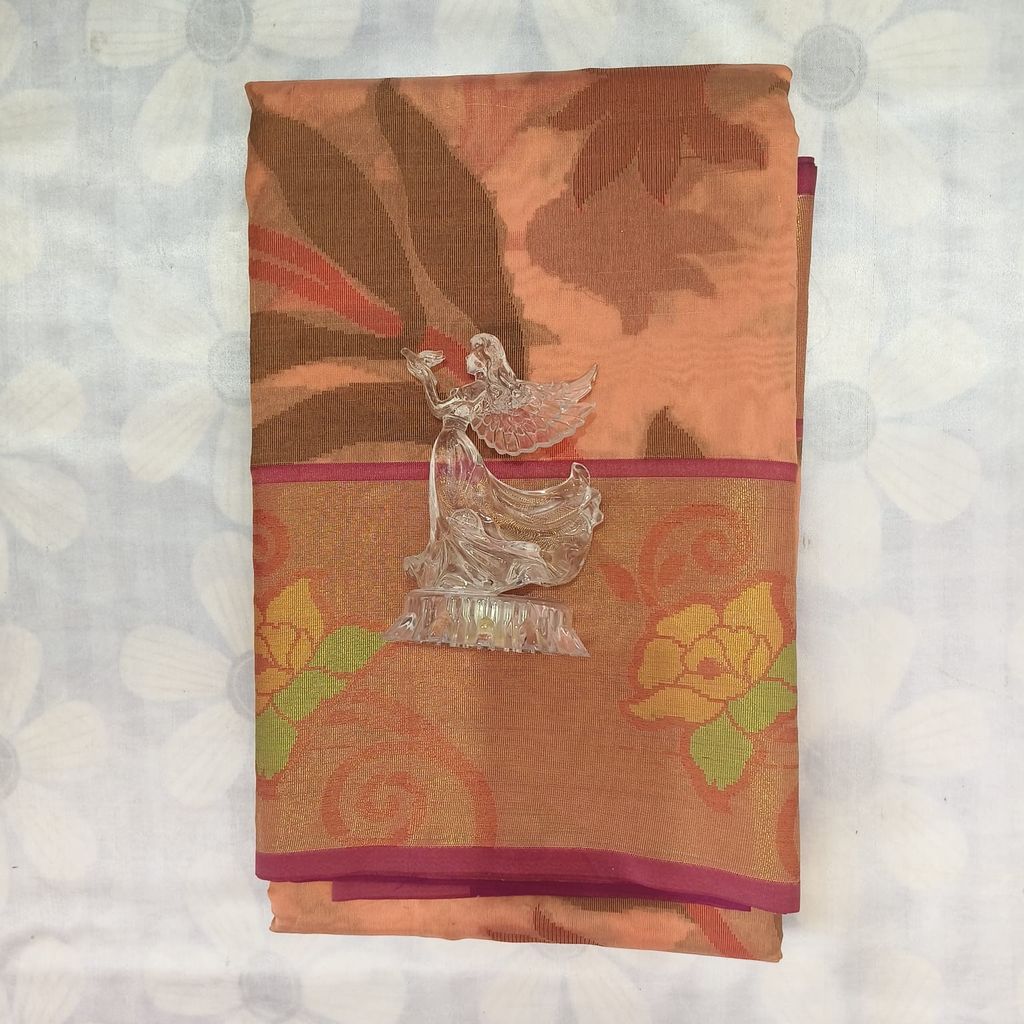 Poochampally Cotton Saree With Blouse - Peach Orange