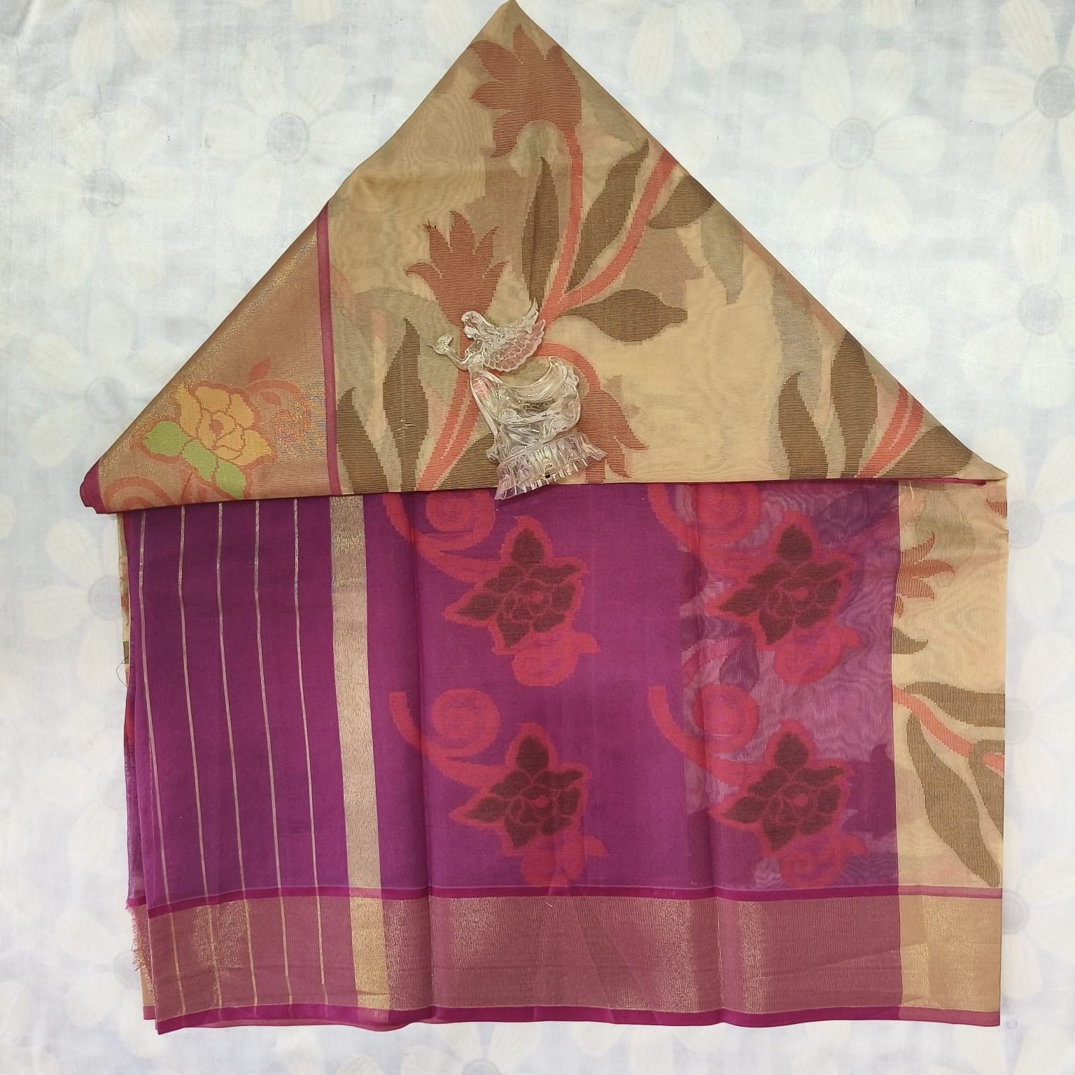 Poochampally Cotton Saree With Blouse - Peach