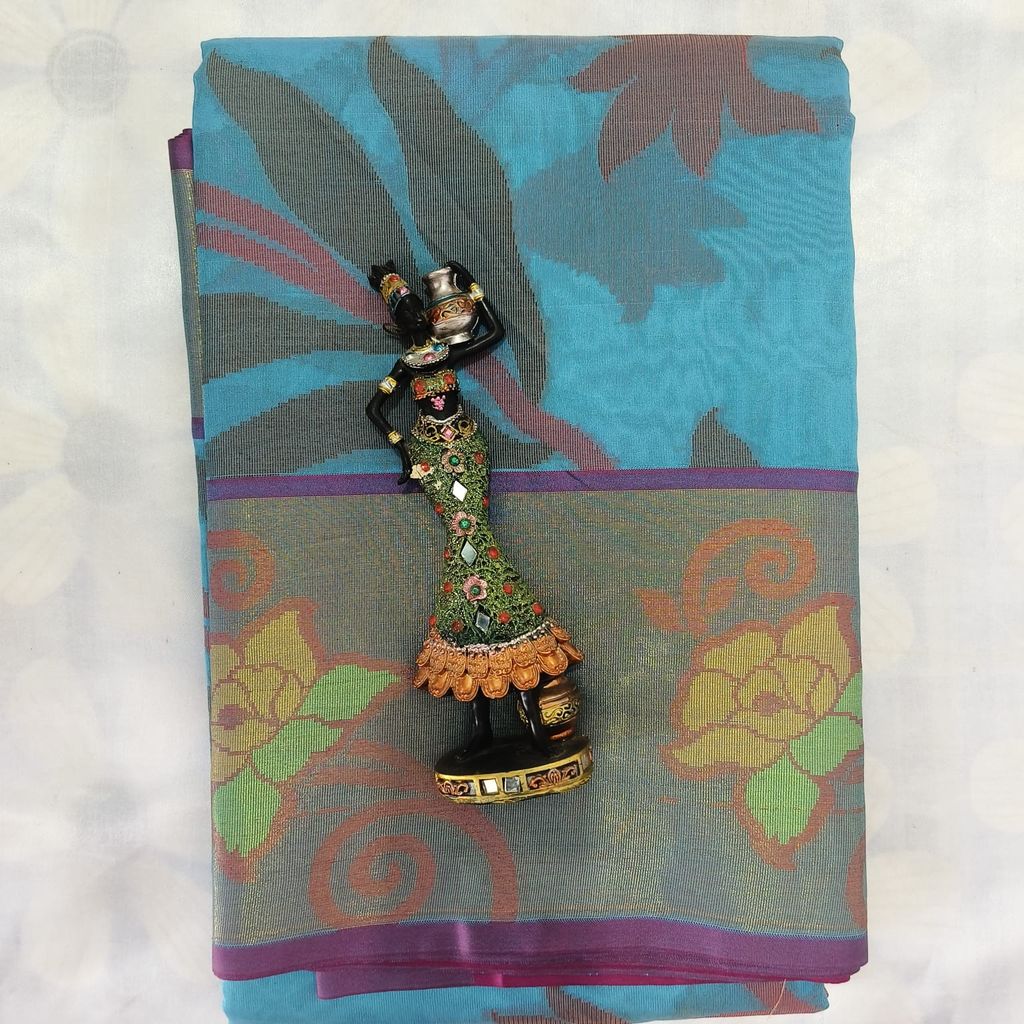 Poochampally Cotton Saree With Blouse - Sky Blue