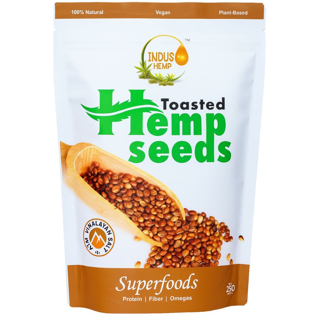 INDUS HEMP-TOASTED HEMP SEEDS | Rich in Omega Fatty Acids | Lowers Cholesterol | 100% Vegan and Organic | 10g Protein | 12g Omegas 3 6 9 .