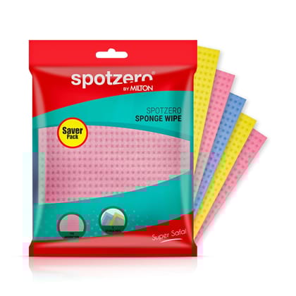 Spotzero By Milton Sponge Wipe, Pack of 5, Kitchen Cleaning Cellulose Sponge Wipes, Easy to Clean Multipurpose, Reusable, Super-Absorbed, Biodegradable & Multicolor