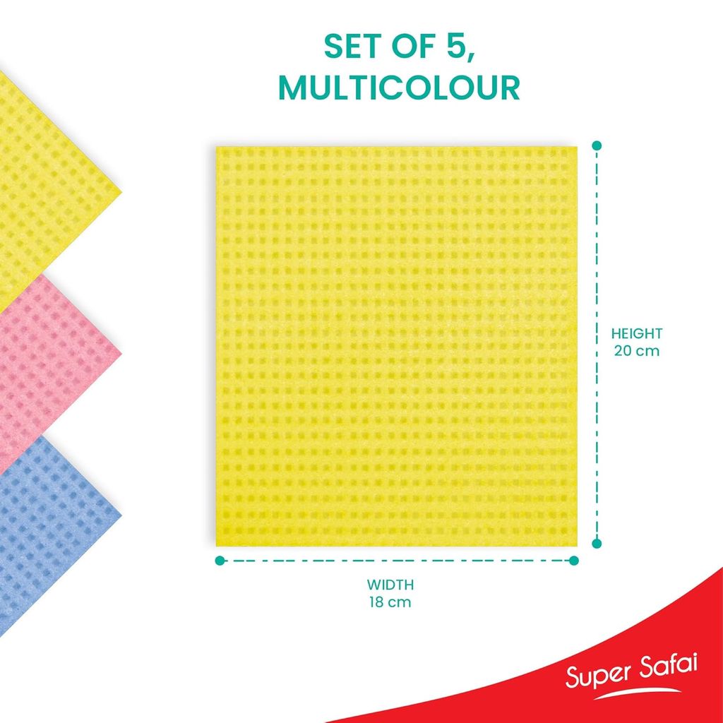 Spotzero By Milton Sponge Wipe, Pack of 5, Kitchen Cleaning Cellulose Sponge Wipes, Easy to Clean Multipurpose, Reusable, Super-Absorbed, Biodegradable & Multicolor