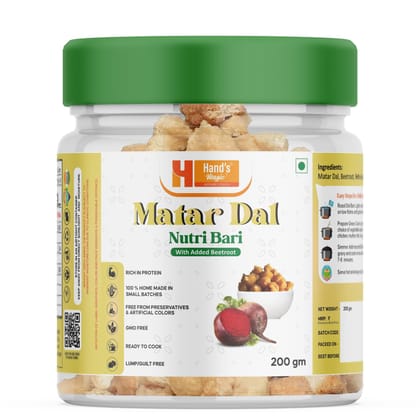 Hand’s Magic Matar Dal Beetroot - Nutri Bari | High Protein | Ready to Cook | 100% Homemade | No Preservatives | Natural & Healthy | 200g