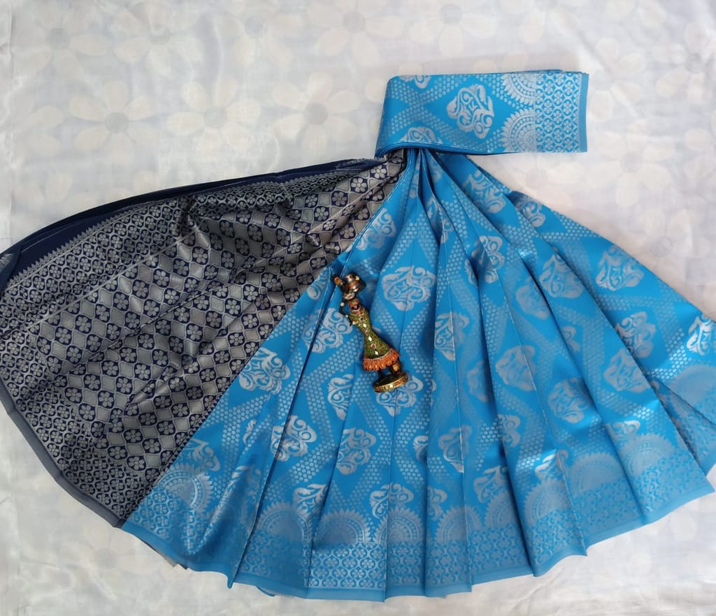 Kubera Silk Cottton Saree with Blouse - Sky Blue