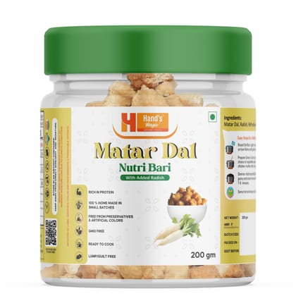 Hand’s Magic Matar Dal Radish - Nutri Bari | High Protein | Ready to Cook | 100% Homemade | No Preservatives | Natural & Healthy | 200g