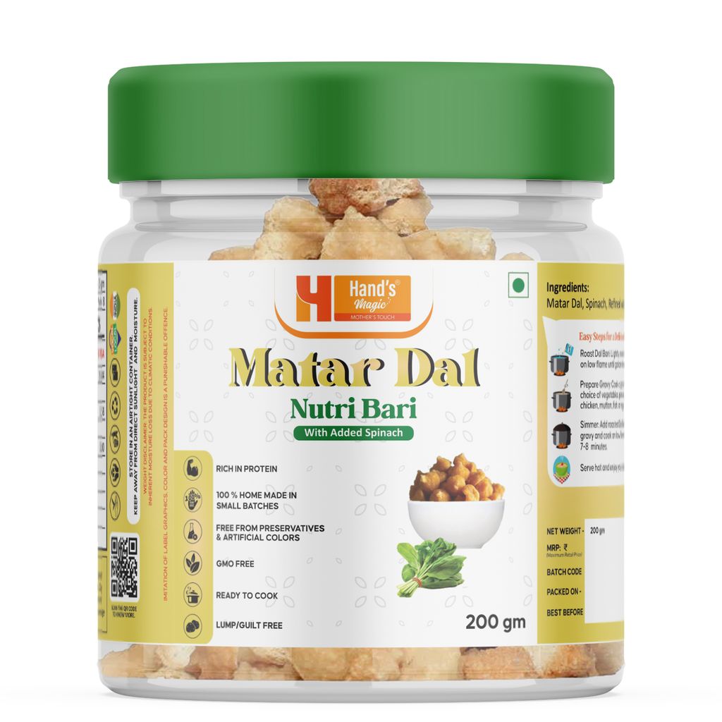 Hand’s Magic Matar Dal Spinach - Nutri Bari | High Protein | Ready to Cook | 100% Homemade | No Preservatives | Natural & Healthy | 200g