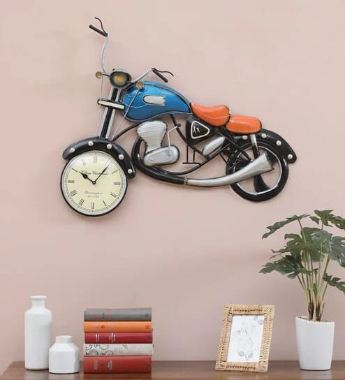 CHANDRA CRAFT HOUSE Vintage Bullet Bike Wall Clock | Metal Wrought Iron Motorcycle-Themed Decorative Clock | Unique Wall Art for Home, Café & Living Room Décor | Functional Showpiece