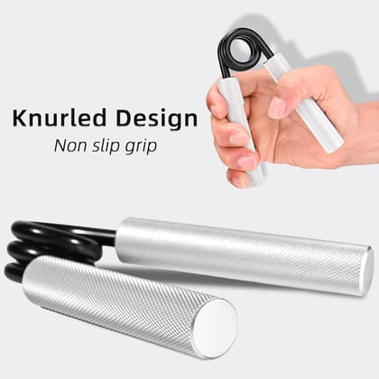 Qawvler Metal Hand Gripper, Wrist Strength Exercise Hand Grip/Fitness Grip with Knurled Design Handles Non-Slip Grip Silver (Pack of 1)