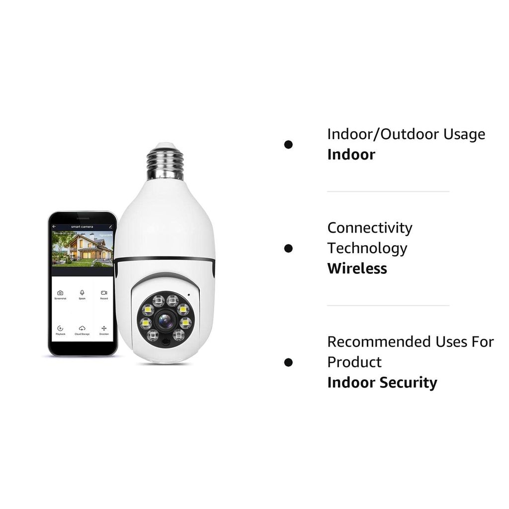 Latest 3MP Full HD Smart Wi-Fi CCTV Home Security Camera 360° with Pan Tilt Bulb Camera View & Talk 128GB SD Card Support (Not Included) Perfect for Home Office Monitoring (K-802)