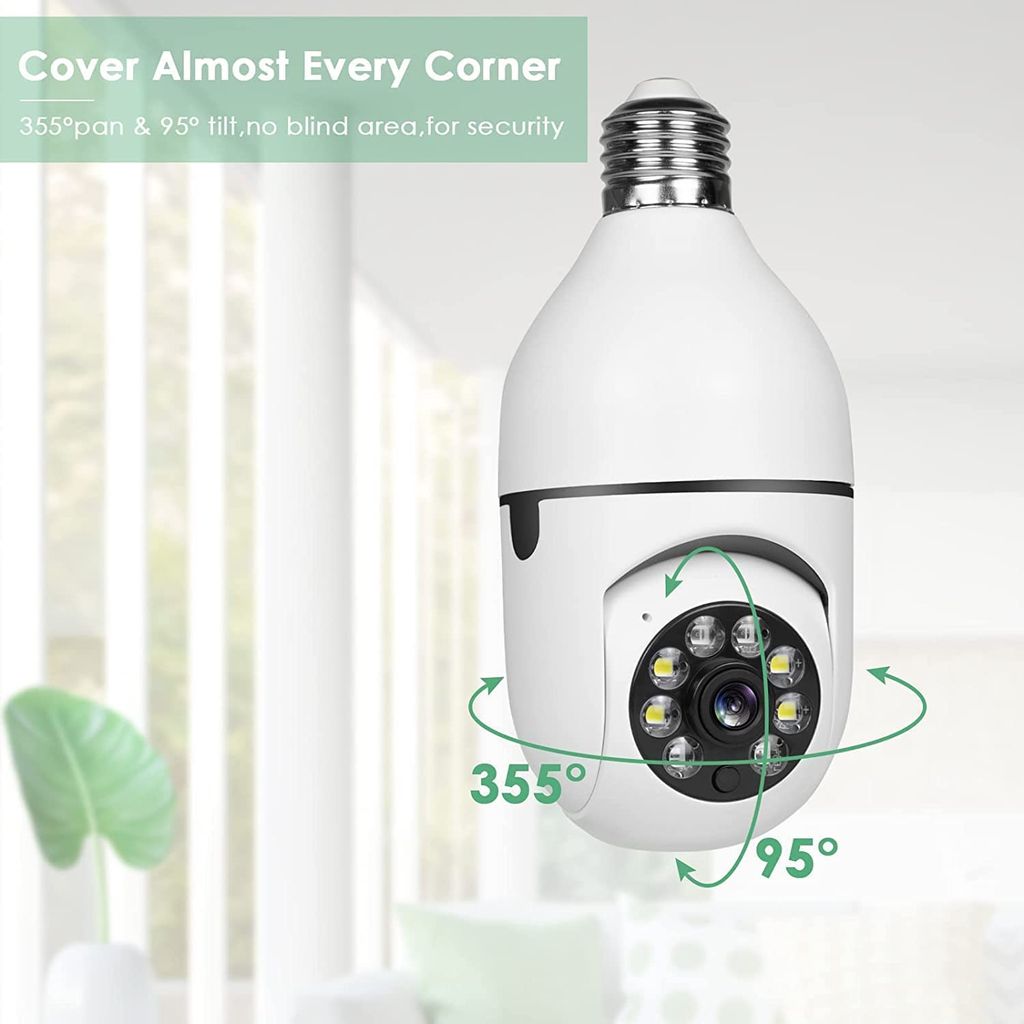 Latest 3MP Full HD Smart Wi-Fi CCTV Home Security Camera 360° with Pan Tilt Bulb Camera View & Talk 128GB SD Card Support (Not Included) Perfect for Home Office Monitoring (K-802)