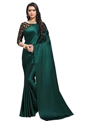 Generic Women's Satin Saree with Blouse (Green, 5 - 6 Mtrs)