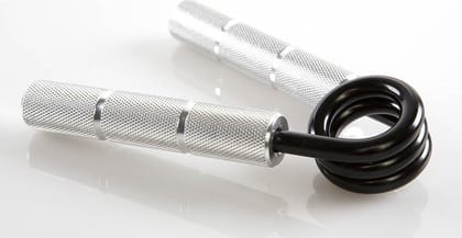 Metal Hand Grip Exerciser, Forearm Wrist Muscle Trained Fitness Grip Non-Slip Handles, Extra Strong Steel Spring, Knurled Design Silver (Set of 1)