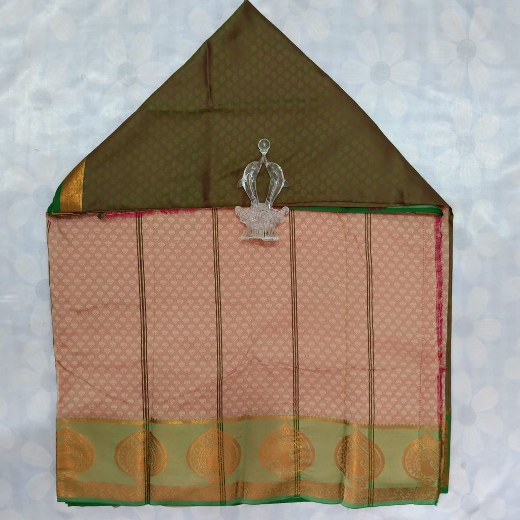 Poonthamil Silk Cotton Saree with Blouse - Olive Green