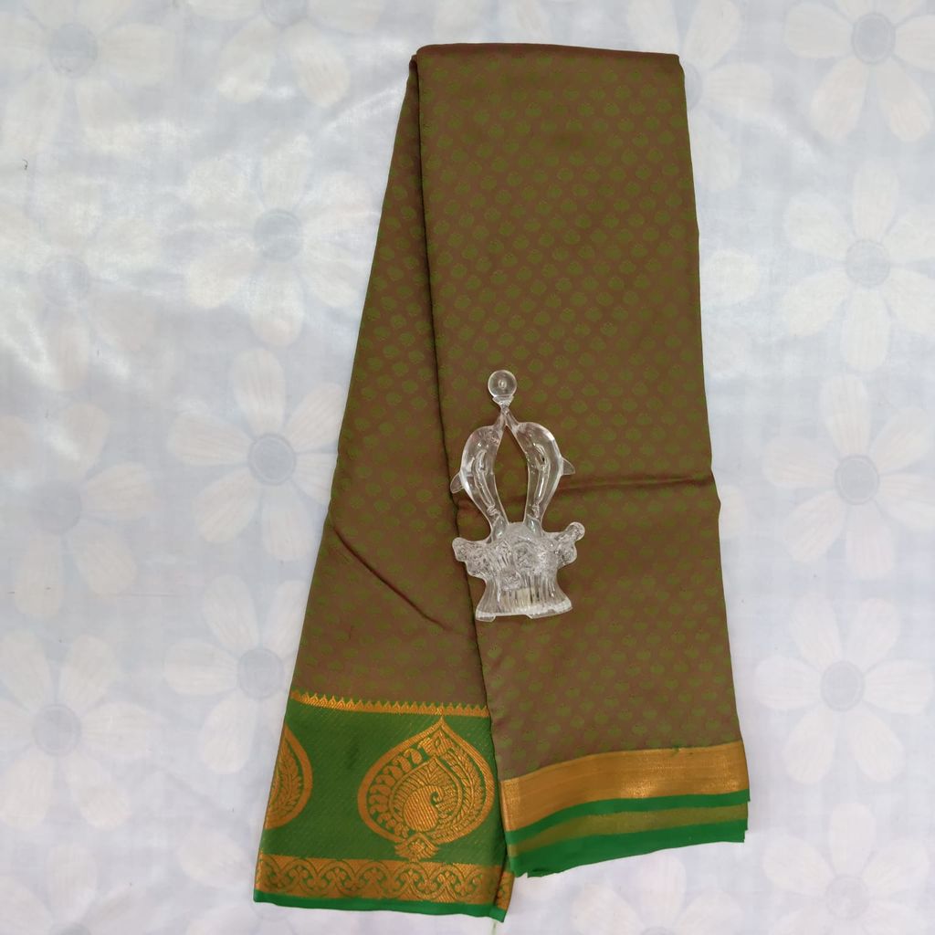 Poonthamil Silk Cotton Saree with Blouse - Olive Green