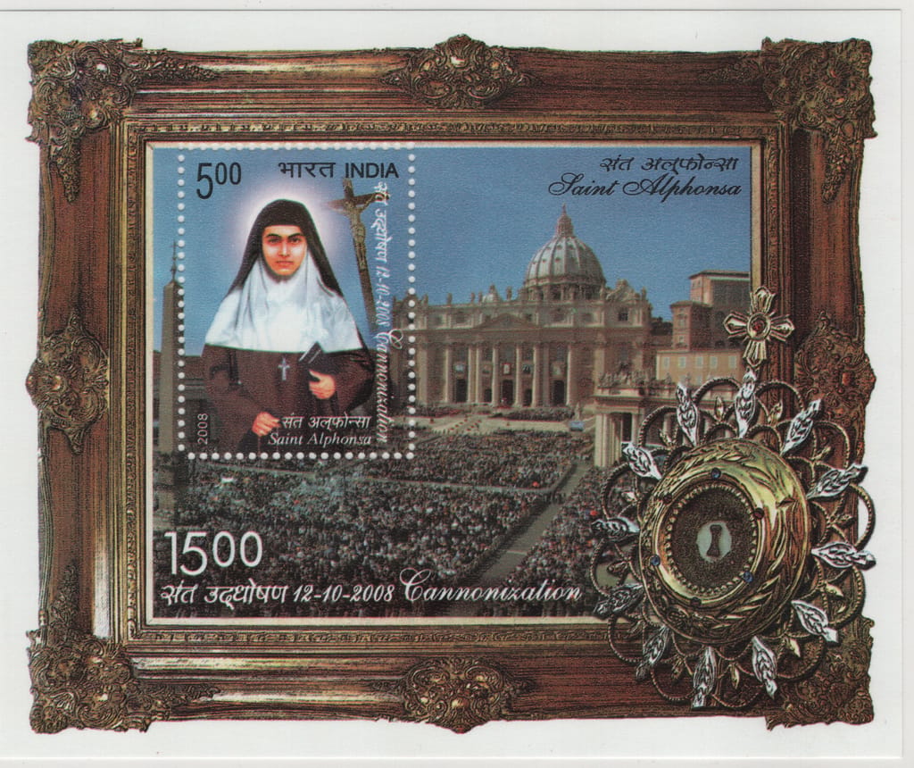 Shobhaphila 2008 Saint Alphonsa Canonization Indian Miniature Sheet Stamp ( 16th Nov 2008)