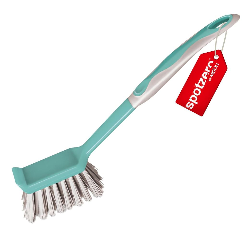 Spotzero By Milton Dish & Kitchen Sink Brush, Bathroom Tiles Cleaning Brush, Comfortable Grip, Flexible Bristles, Aqua Green, Pack of 1