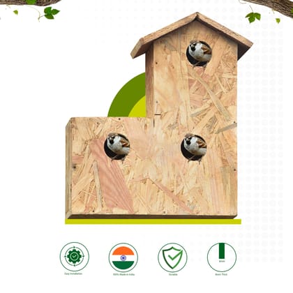 Ami Jivdaya 3 Family Wooden Bird House. No2
