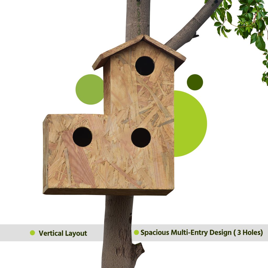 Ami Jivdaya 3 Family Wooden Bird House. No2