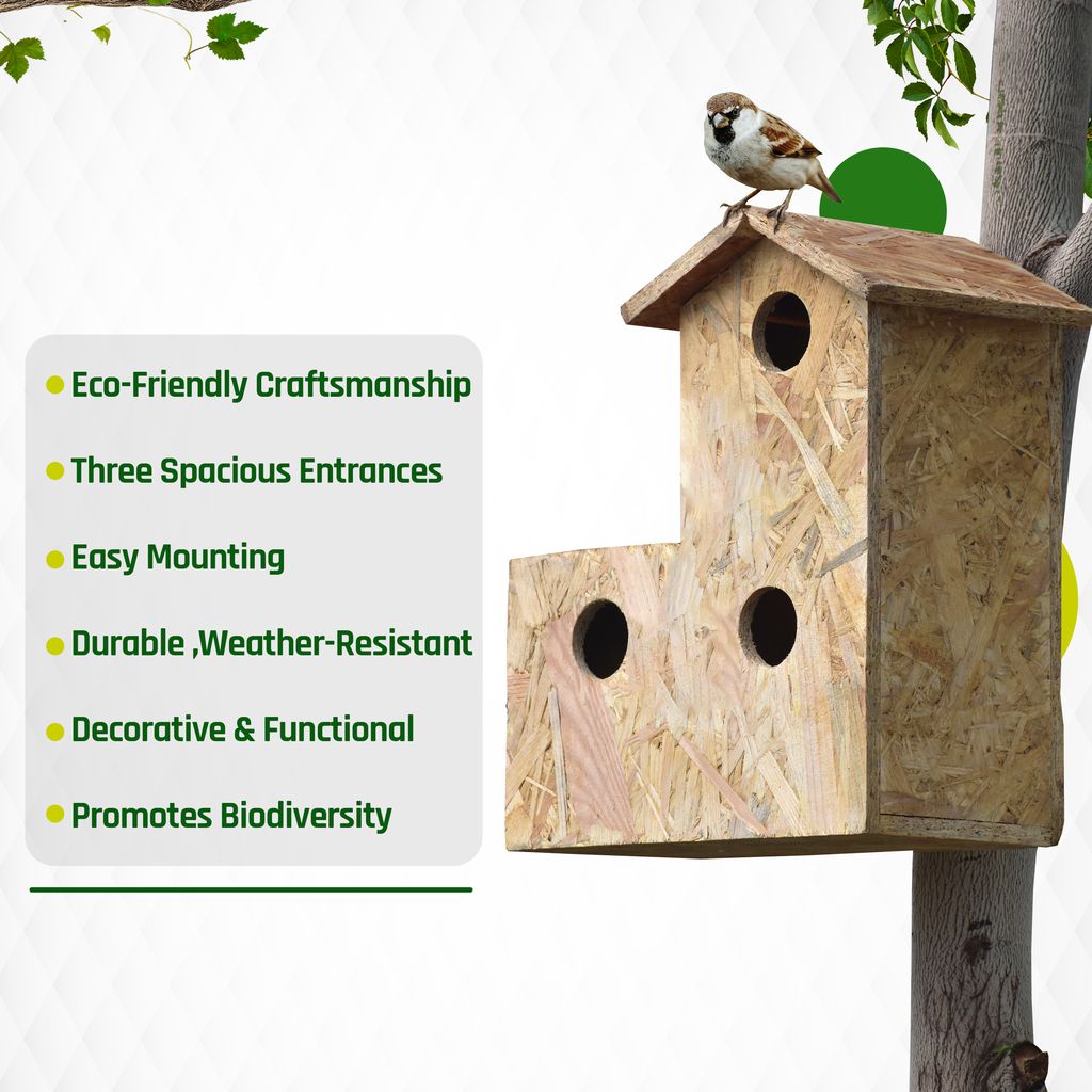 Ami Jivdaya 3 Family Wooden Bird House. No2