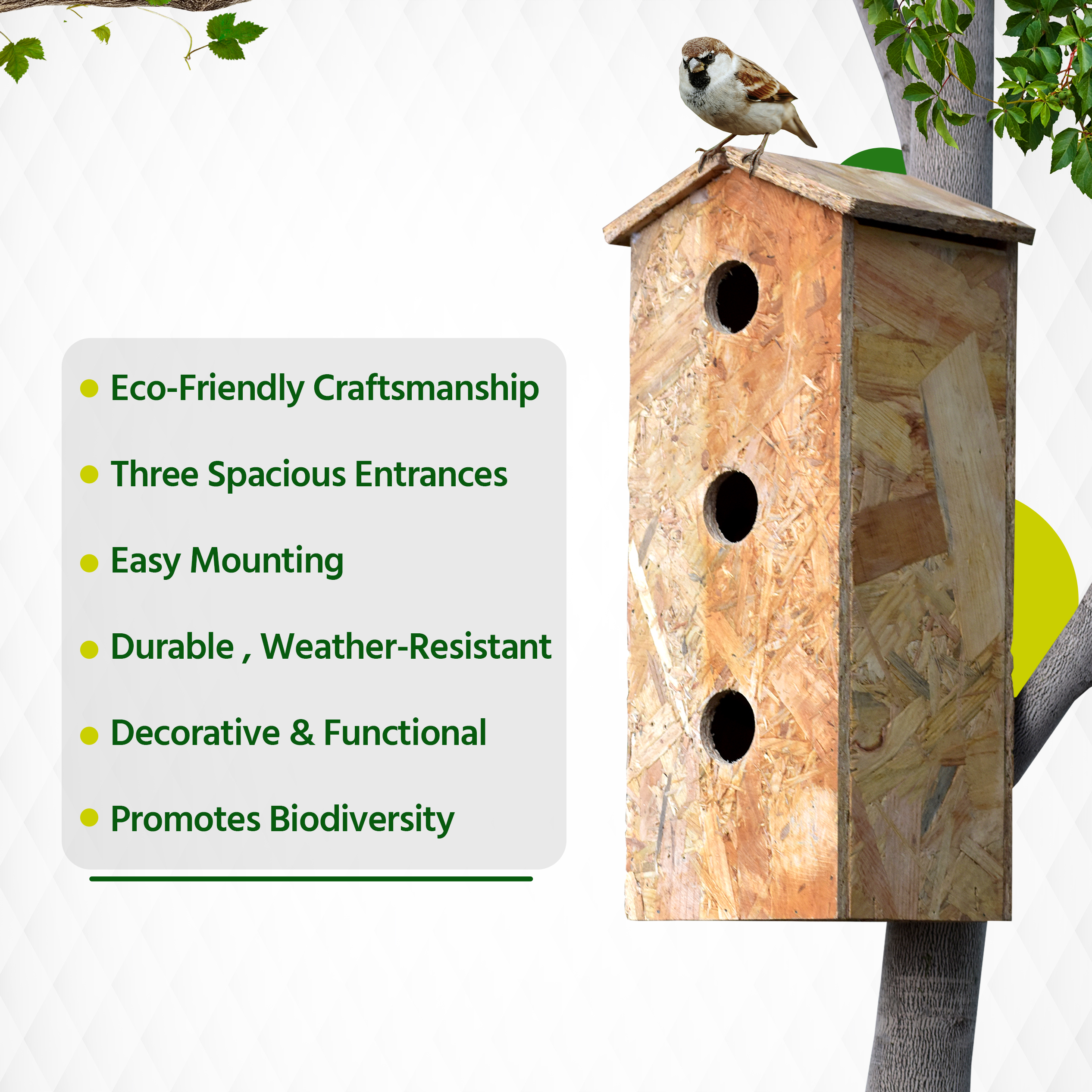 Ami Jivdaya 3 Family Wooden Bird House. No3