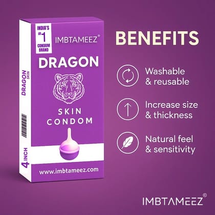 Imbtameez Dragon Silicone Condom Royal Edition | 4 Inch Reusable Dragon Skin Condom | Latex-Free, Washable Sleeve for Men