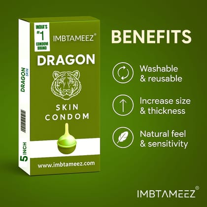 Imbtameez Dragon Silicone Condom Royal Edition | 5 Inch Reusable Dragon Skin Condom | Latex-Free, Washable Sleeve for Men