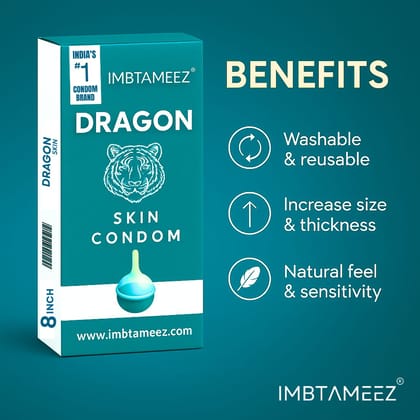 Imbtameez Dragon Silicone Condom Royal Edition | 9 Inch Reusable Dragon Skin Condom | Latex-Free, Washable Sleeve for Men