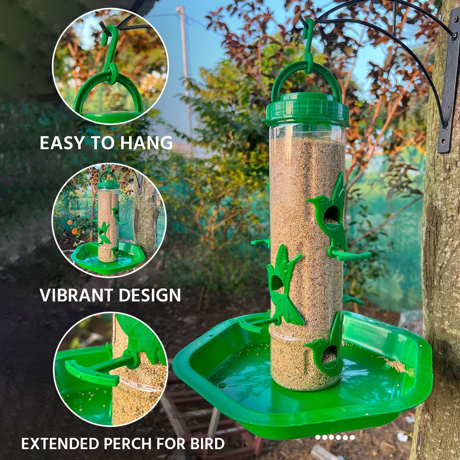 Ami JIvdaya Large bird Feeder Green With Big Bowl.( Pack Of 1)