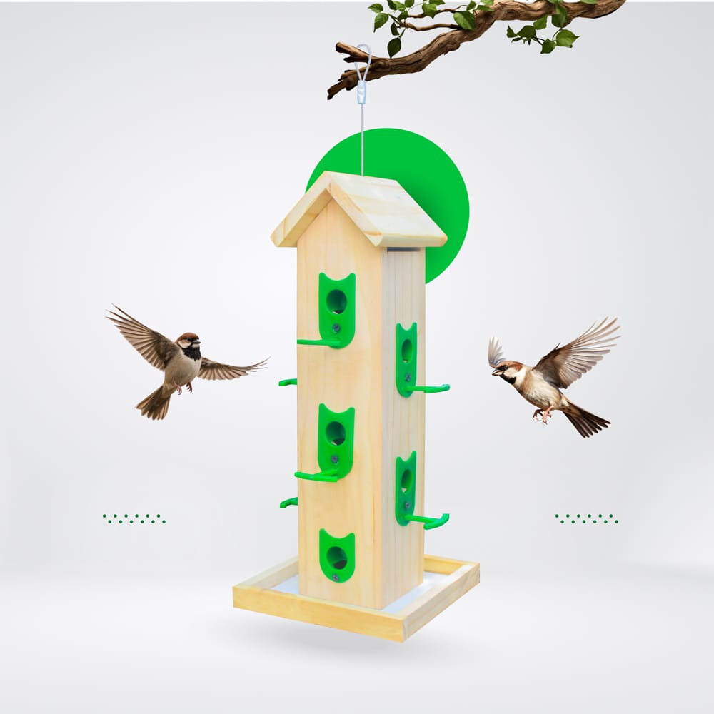 Ami JIvdaya Large Wooden Hanging Bird Feedr.