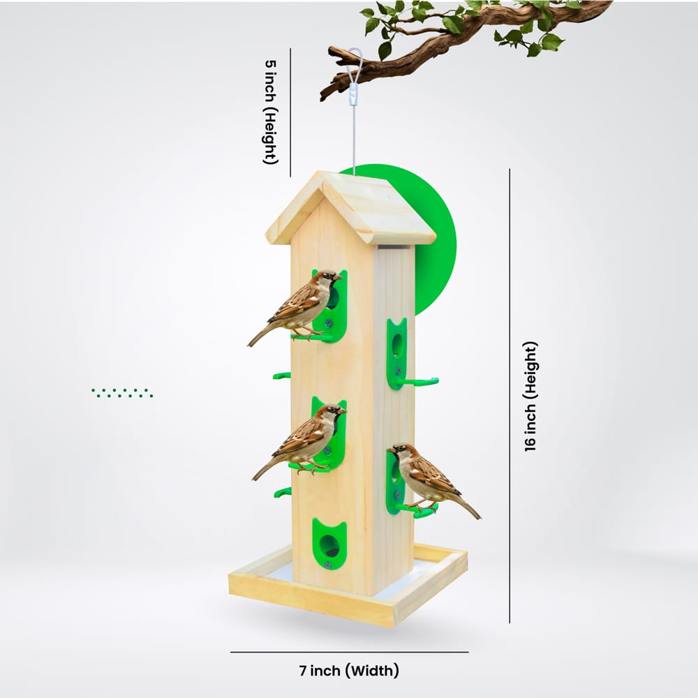 Ami JIvdaya Large Wooden Hanging Bird Feedr.